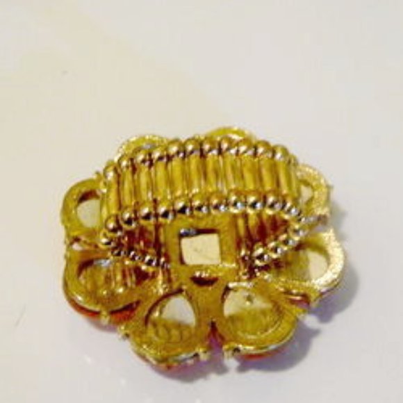 Coral  Color Floral Crystal Stretch Ring Size 9-12 - Picture 3 of 6